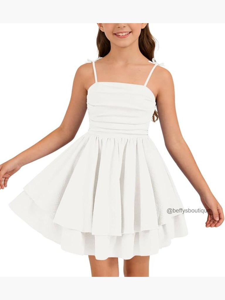 Girls Flowy Smocked Back Spaghetti Strap Dress Summer Casual Beach Sundress